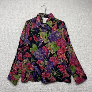 VTG 90's Della Spiga Dark Floral Romantic Button Up Blouse Wom Sz 10 Cottagecore
